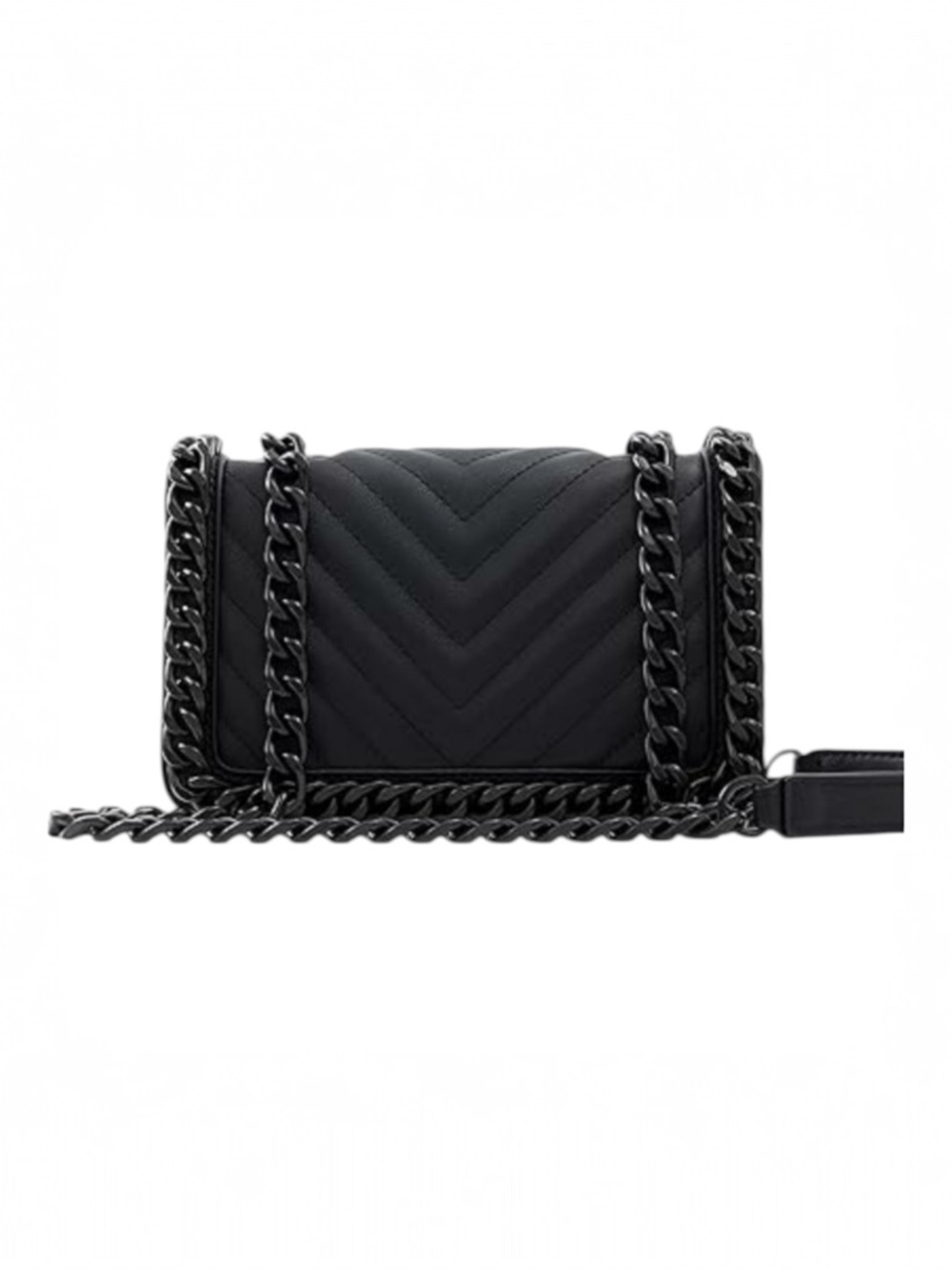 Aldo Greenwald Black Quilted Chevron Chain Link Edgy Moto Crossbody Bag NWT